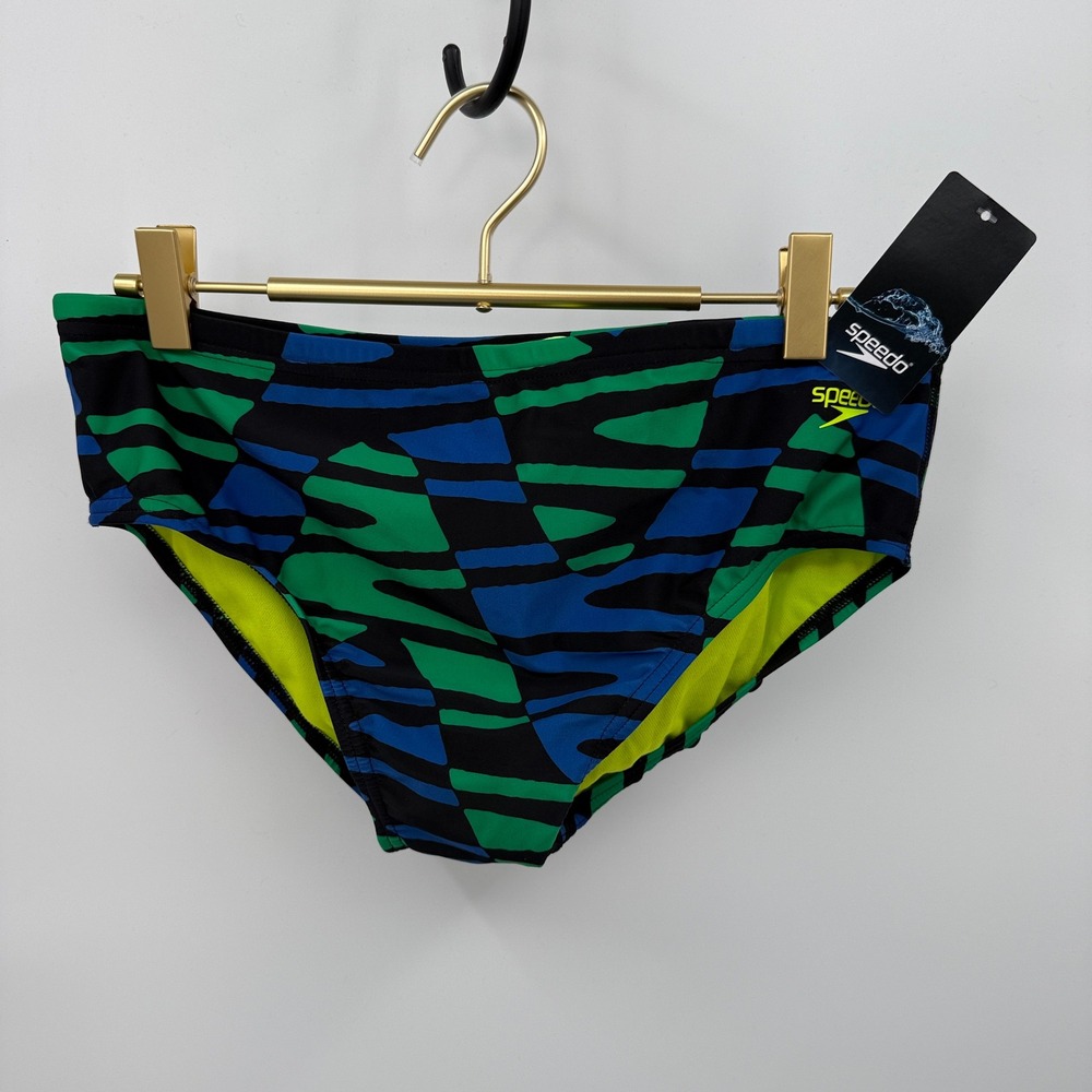 Speedo Disco Boom Mens Swim Briefs Size 36 Team Royal Blue Bright Green Swimsuit
